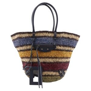 Balenciaga basket bag tote raffia leather shoulder open